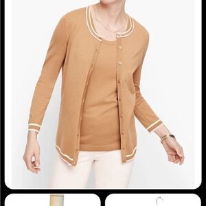 NWT Talbots Cardigan‎ Button Up Sweater Charming Tipped Tan 3/4 Sleeve size XS